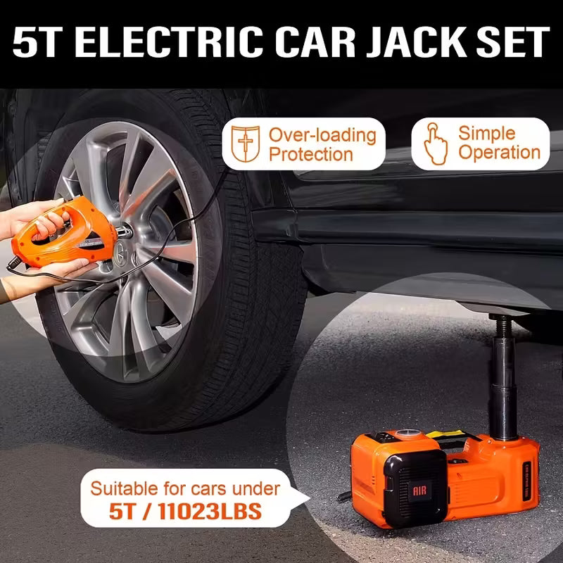 🚗 3-in-1 Electric Car Jack Kit – Lift, Inflate & Loosen in Seconds