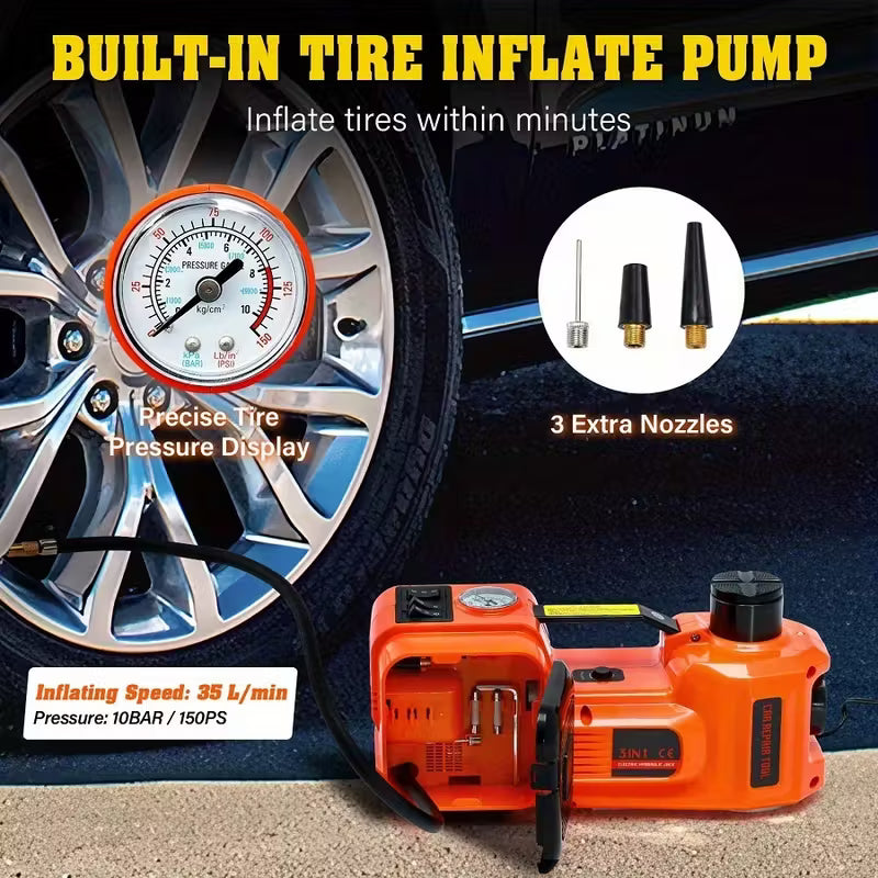 🚗 3-in-1 Electric Car Jack Kit – Lift, Inflate & Loosen in Seconds